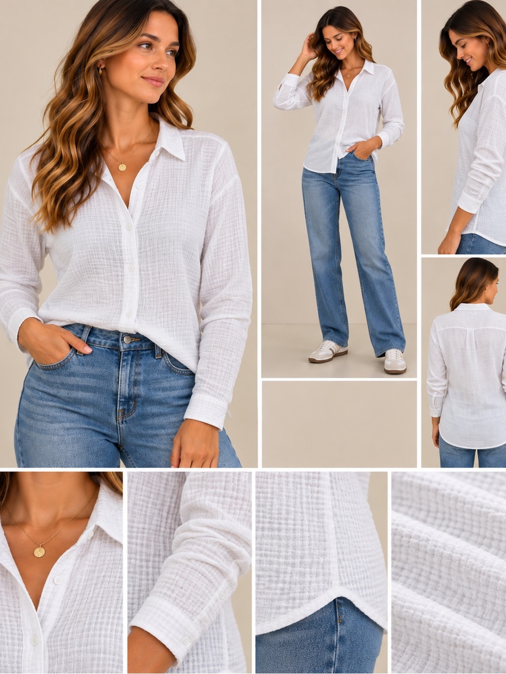Splendid White Textured Button-Down Shirt for Women